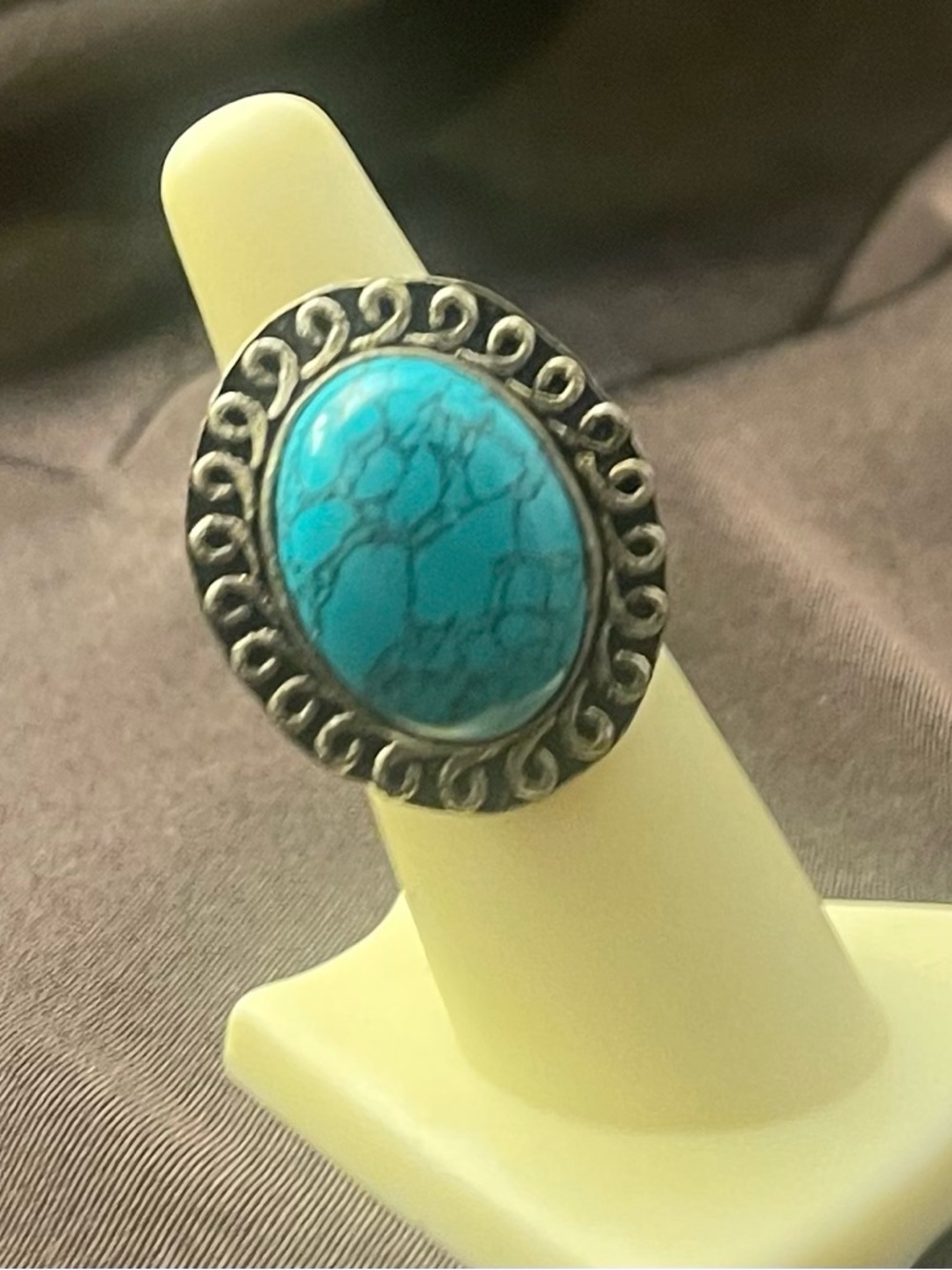 Turquoise Statement Ring - Silver Scroll Bezel